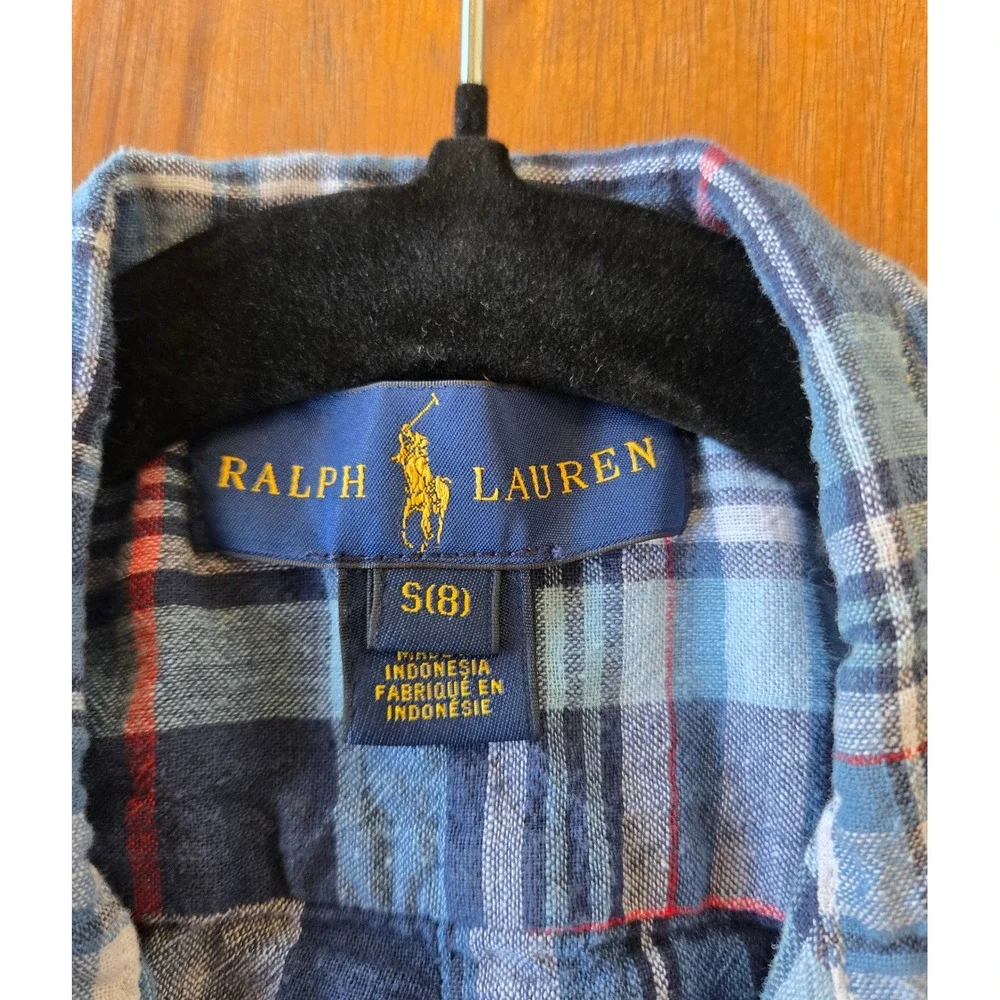 Ralph Lauren Boys Linen Blend Short Sleeve Button Down Shirt S 8 Preppy  Classic